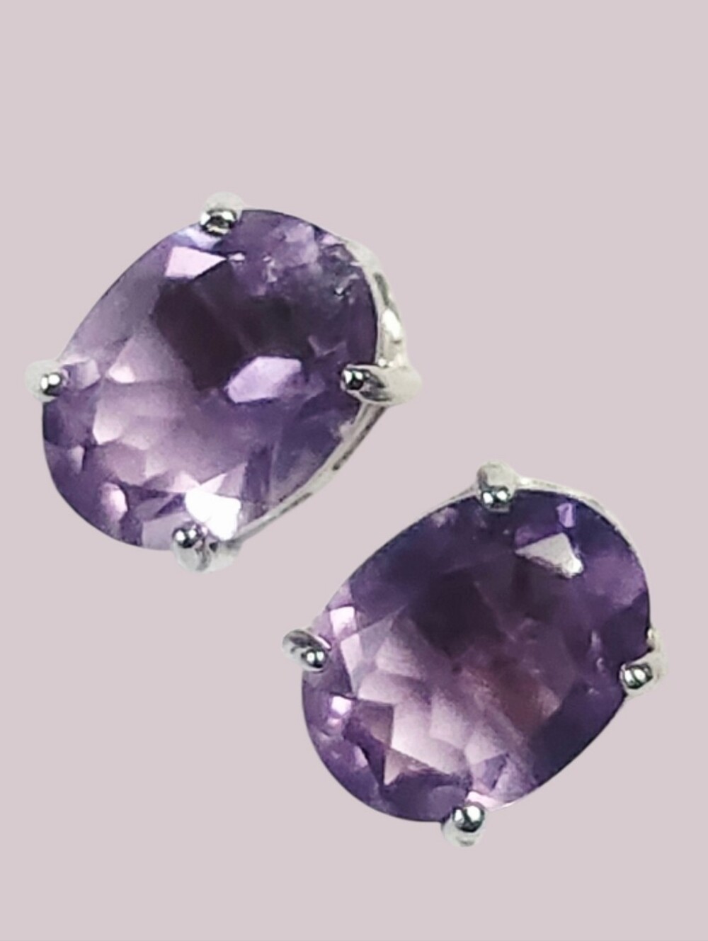 2.20 ctw Amethyst Solitaire Oval Sterling Silver Stud Earrings NEW